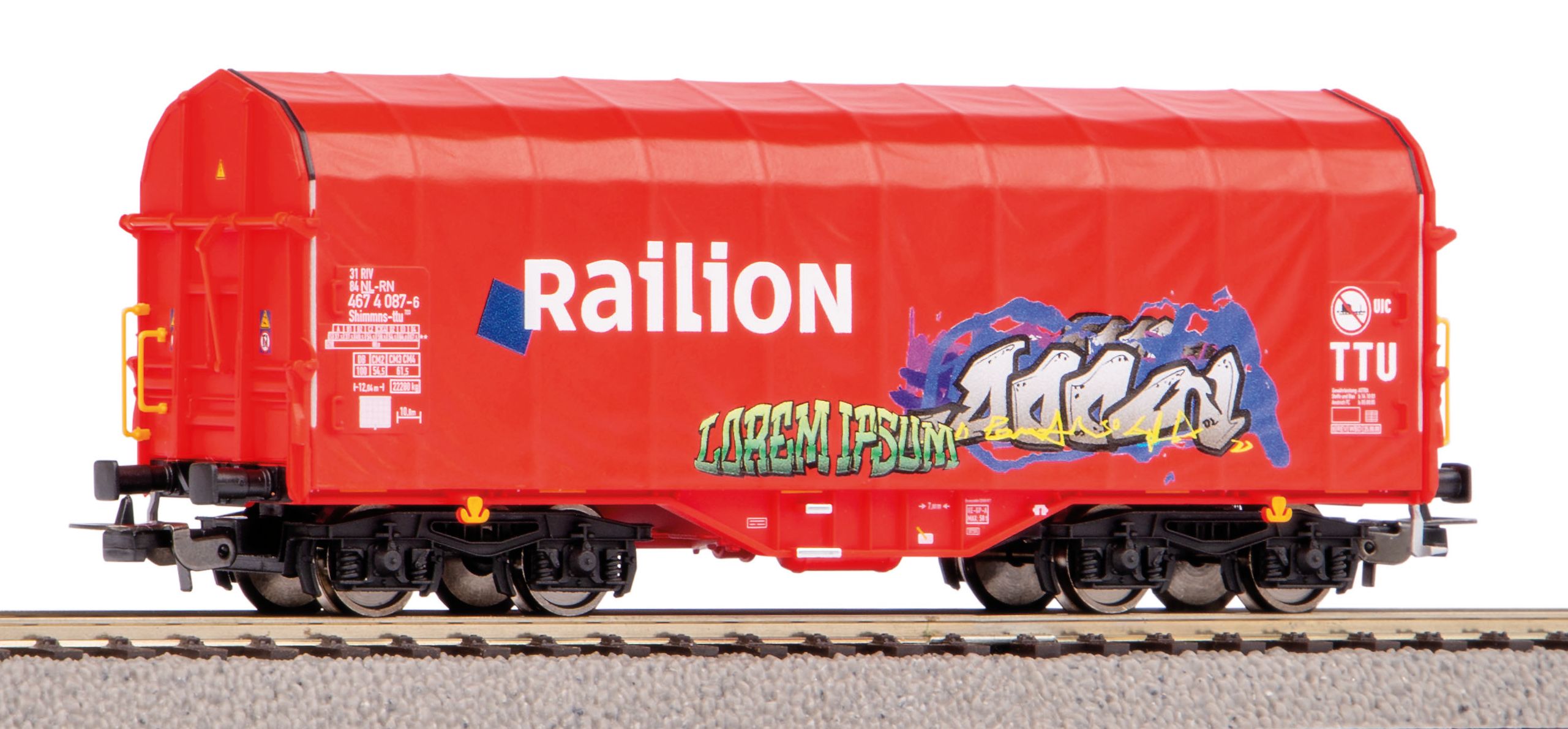 Piko 58981 H0 Railion Shimmns staalrollenwagen met grafitti