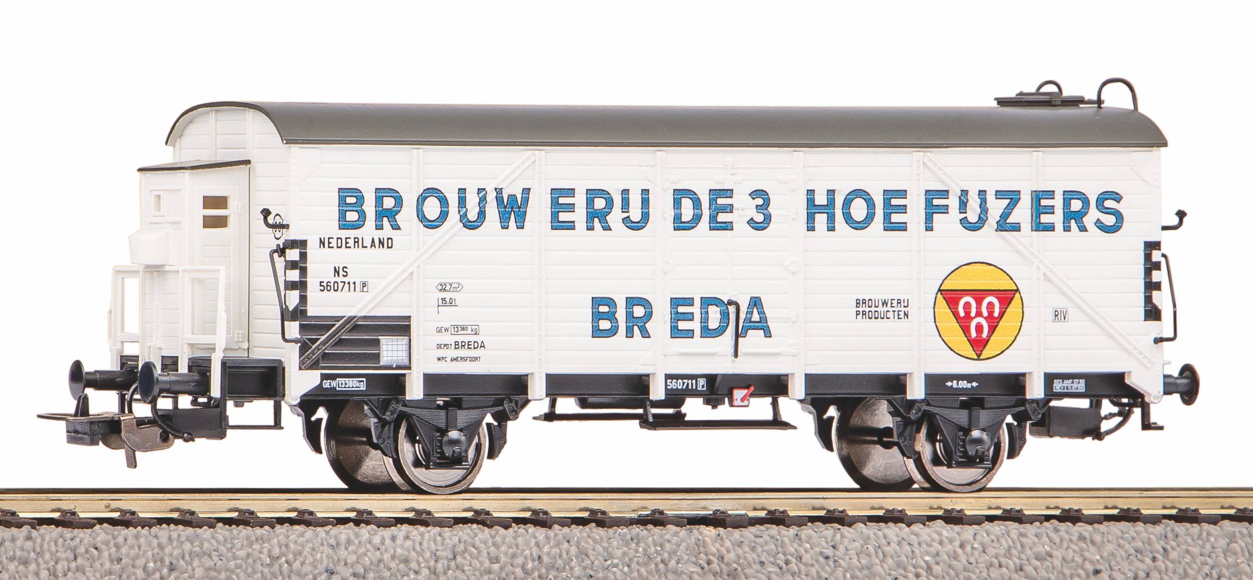 Piko 54609 H0 NS bierwagen van Brouwerij de Drie Hoefijzers uit Breda