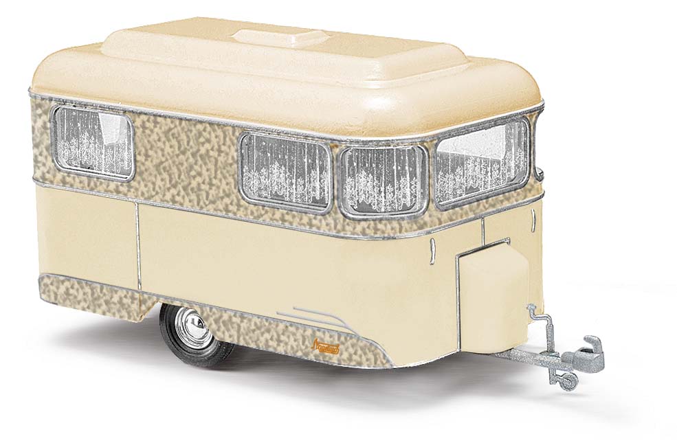 Busch 51703 H0 Nagetusch caravan, beige/zilver