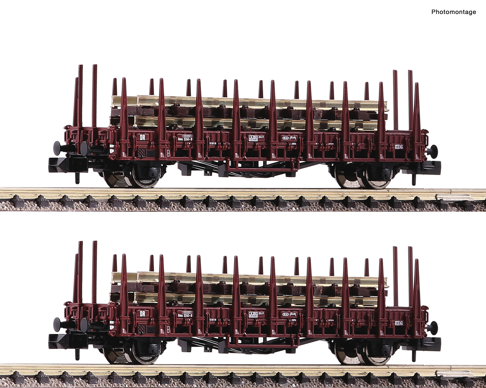 Fleischmann 825805 N Set 2x Flachw.m.Rungen+Gleisjo