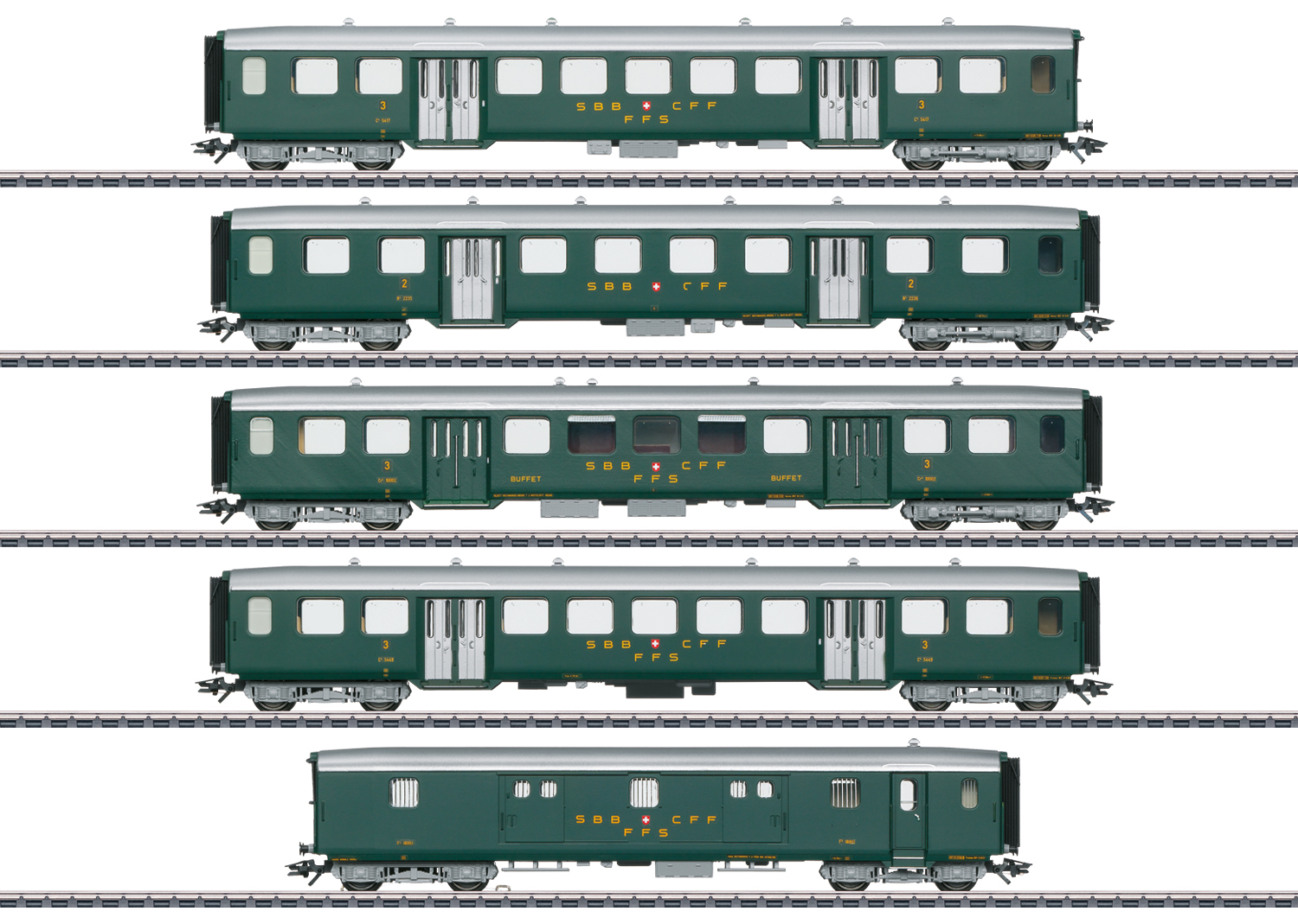 Märklin 43369 H0 Set SBB Leichtstahlwagens bij Ae 3/6 I