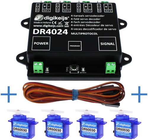 Digikeijs DR4024_BOX Servodecoder startset incl 4 servo's en 4 verlengkabels