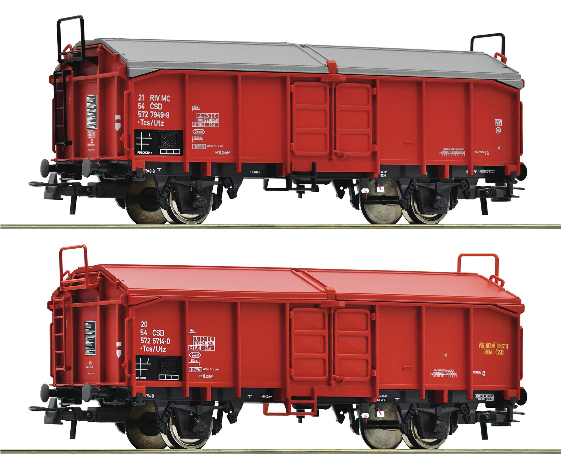 Roco 77040 H0 2-delige set CSD schuifdakwagens