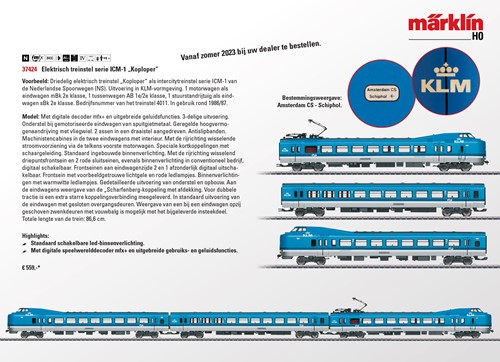 anker handleiding Spin Märklin 37424 H0 Elektrisch NS treinstel serie ICM-1 "Koploper" KLM |  MARNAN.eu